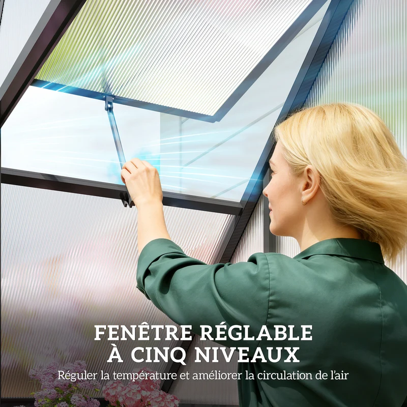 Serre de jardin 170 x 58 x 195 cm ventilation réglable porte battante résistante moderne en polycarbonate transparent 21_0005593