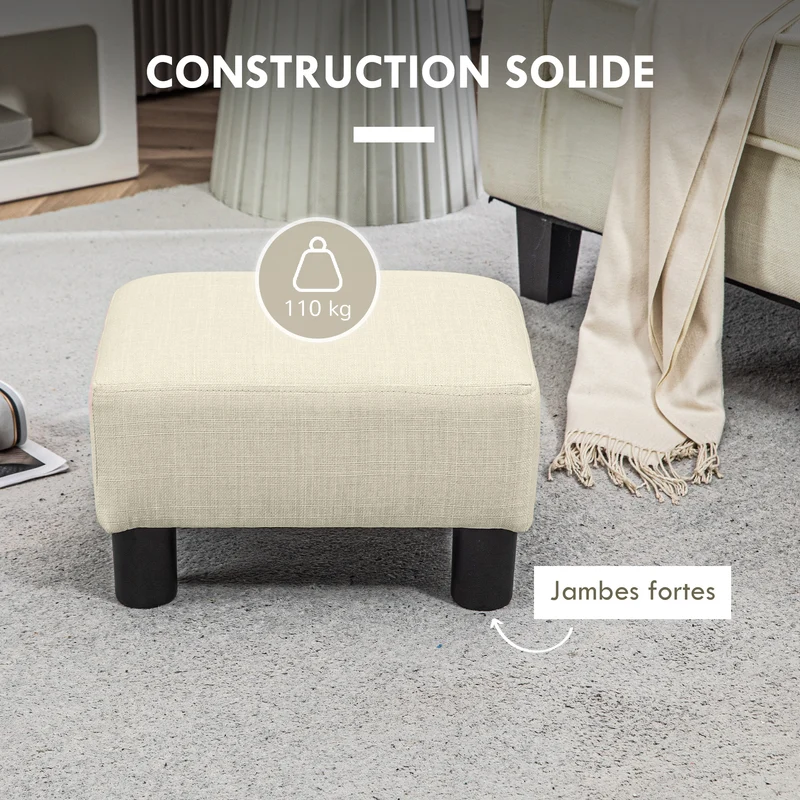 Pouf repose-pied tabouret bas salon confort rembourré 40 x 30 x 24 cm montage facile moderne épuré en polyester beige 21_0001756