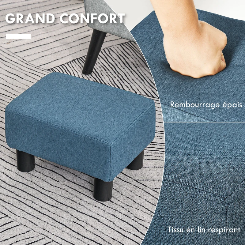 Pouf repose-pied bas 40 x 30 x 24 cm assise confortable cosy montage facile moderne scandinave en polyester bleu foncé 21_0001757