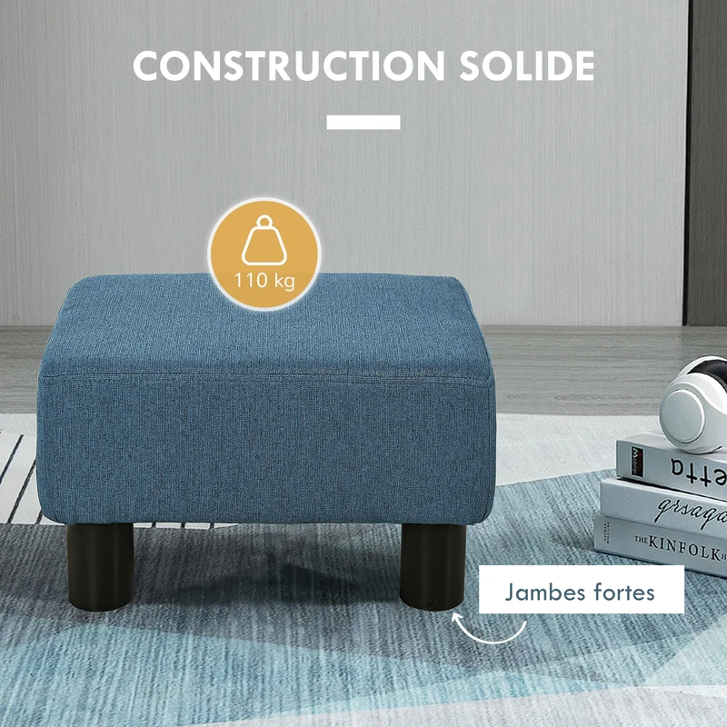 Pouf repose-pied bas 40 x 30 x 24 cm assise confortable cosy montage facile moderne scandinave en polyester bleu foncé 21_0001757