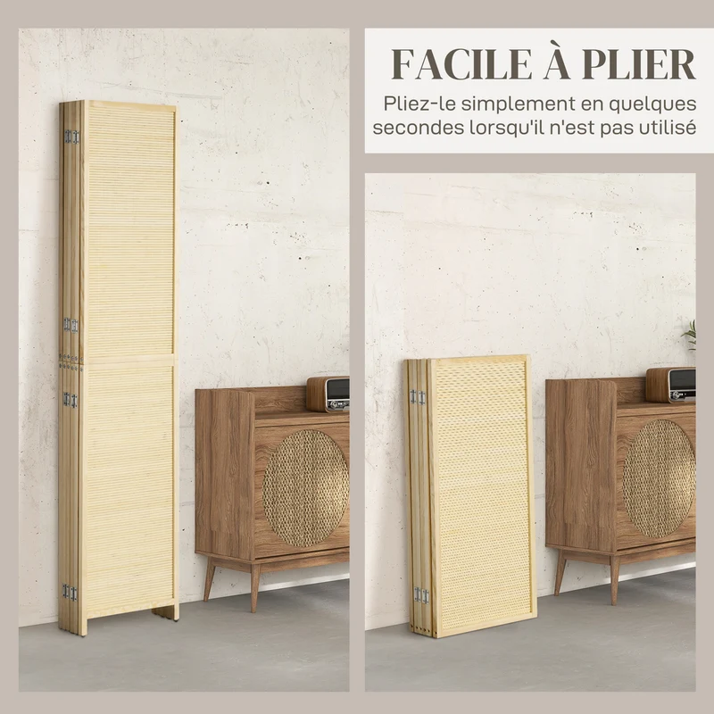 Paravent séparateur de pièce pliable 270 x 180 cm intimité immédiate autoportant style scandinave en bambou naturel 21_0001365