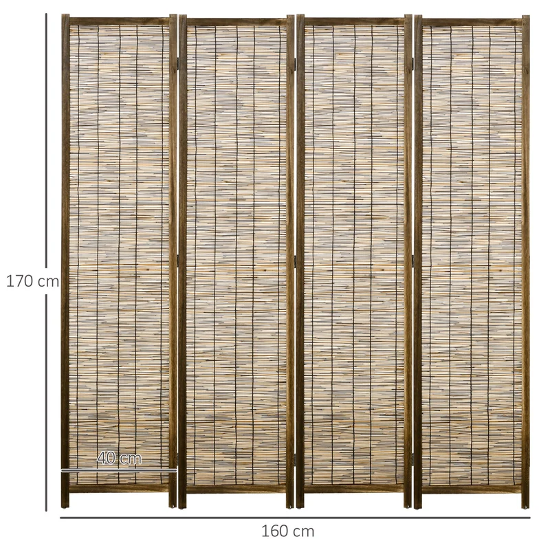 Paravent séparateur de pièce 4 panneaux tressés pliable 160 x 170 x 1.8 cm intimité style naturel cosy en bois naturel 21_0001283