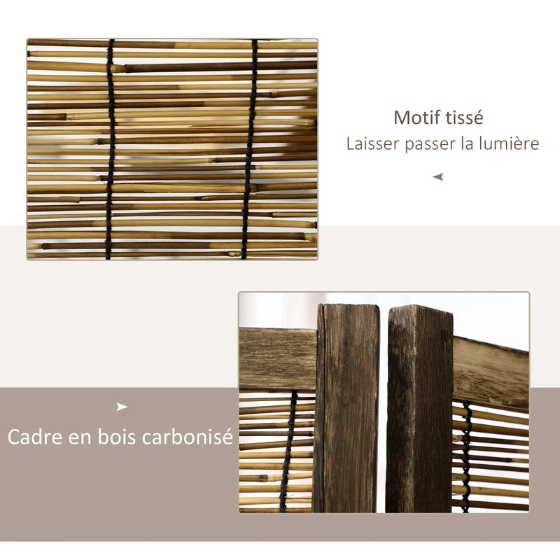 Paravent séparateur de pièce 4 panneaux tressés pliable 160 x 170 x 1.8 cm intimité style naturel cosy en bois naturel 21_0001283