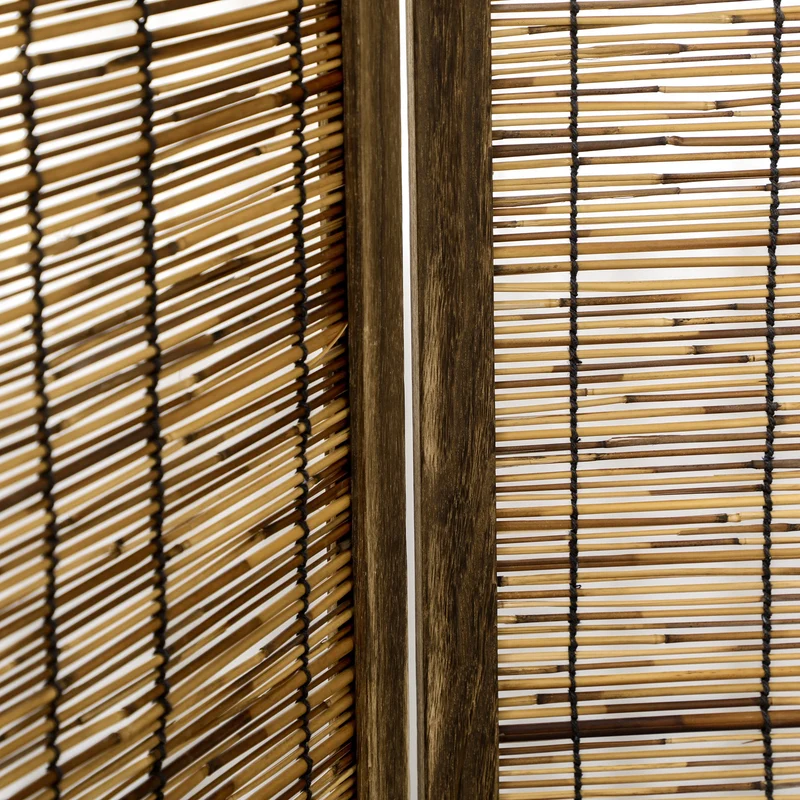 Paravent séparateur de pièce 4 panneaux tressés pliable 160 x 170 x 1.8 cm intimité style naturel cosy en bois naturel 21_0001283