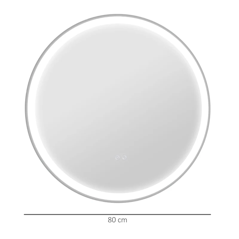 Miroir rond mural salle de bain 80 x 3,3 cm éclairage led réglable 3 couleurs antibuée moderne et épuré en verre argent 21_0001970