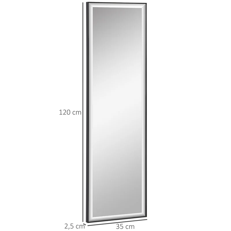 Miroir mural rectangulaire entrée 120 x 35 cm attache intégrée film anti éclats contemporain élégant en aluminium noir 21_0001509