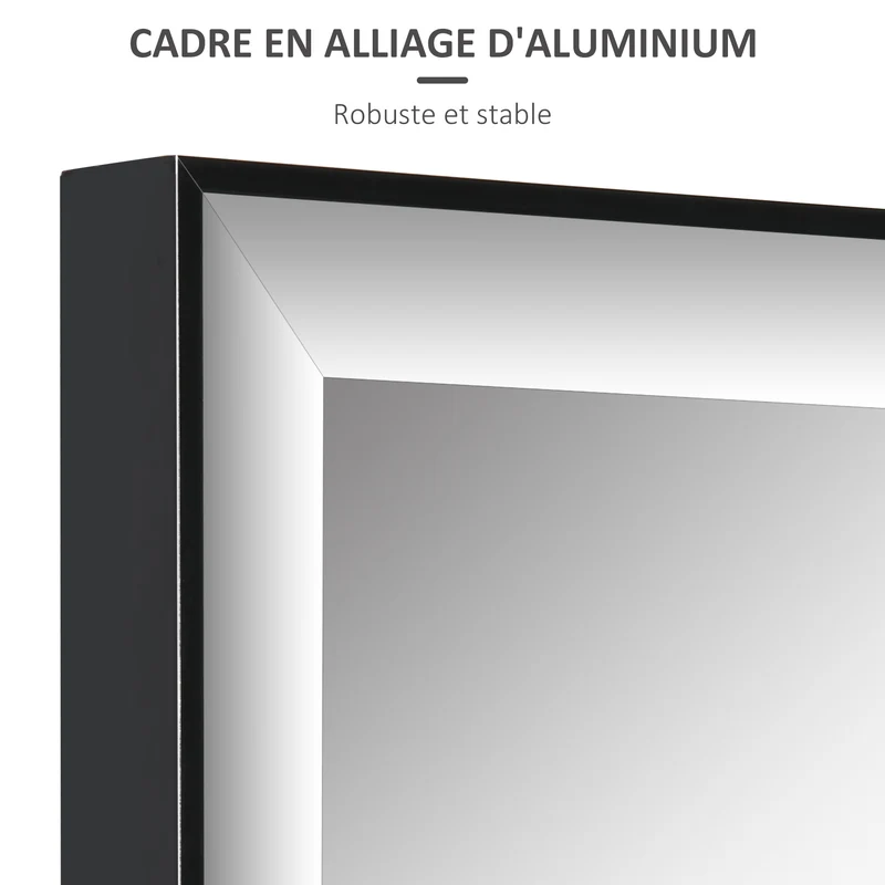 Miroir mural rectangulaire entrée 120 x 35 cm attache intégrée film anti éclats contemporain élégant en aluminium noir 21_0001509