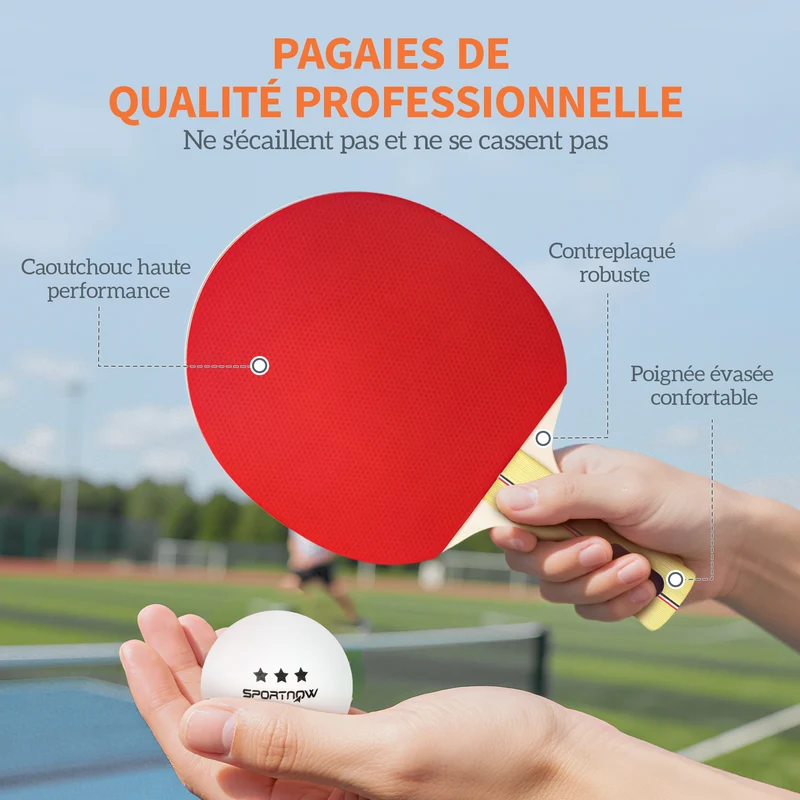 Lot de 4 raquettes de ping-pong 26 x 15 x 1 cm manche évasé entraînement loisir compact moderne en contreplaqué rouge 21_0006926