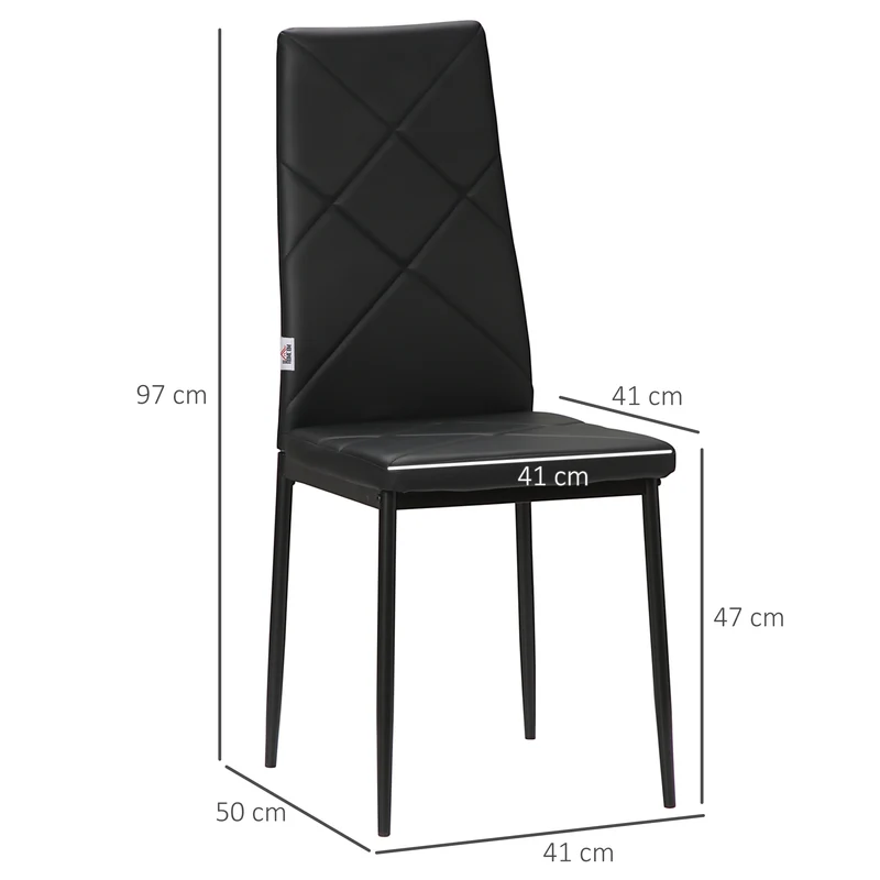 Lot de 4 chaises de salle à manger dossier haut 41 x 50 x 97 cm assise rembourrée capitonnée style moderne en PU noir 21_0002313