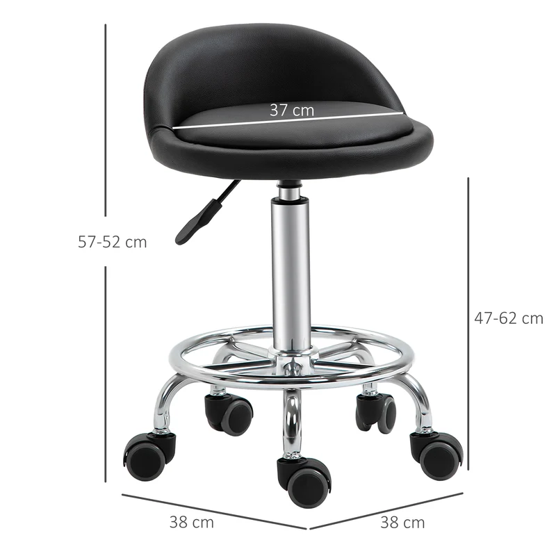 Lot de 2 tabourets pivotants à roulettes pro 38 x 38 x 72 cm assises ergonomiques réglables design contemporain en PU noir 21_0000777