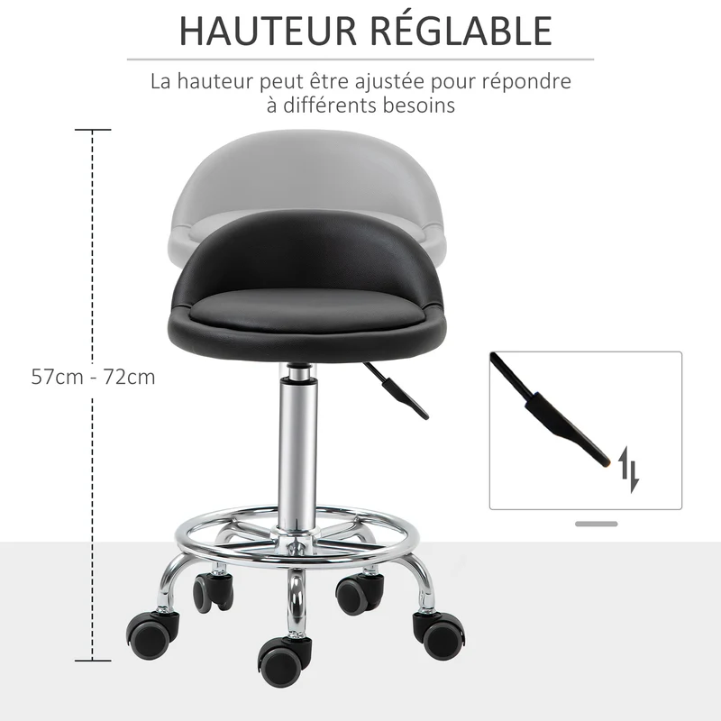 Lot de 2 tabourets pivotants à roulettes pro 38 x 38 x 72 cm assises ergonomiques réglables design contemporain en PU noir 21_0000777
