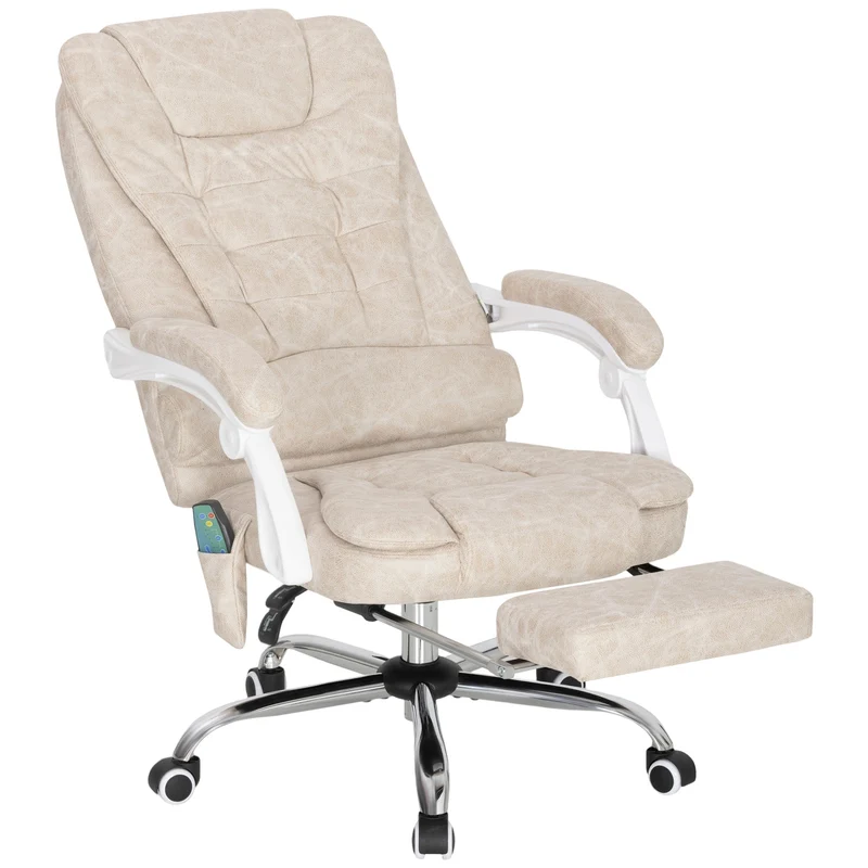 Fauteuil de bureau massant 65 x 70 x 111-119 cm massage chauffant lombaire réglable contemporain en microfibre crème 21_0006188