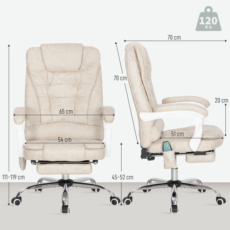 Fauteuil de bureau massant 65 x 70 x 111-119 cm massage chauffant lombaire réglable contemporain en microfibre crème 21_0006188