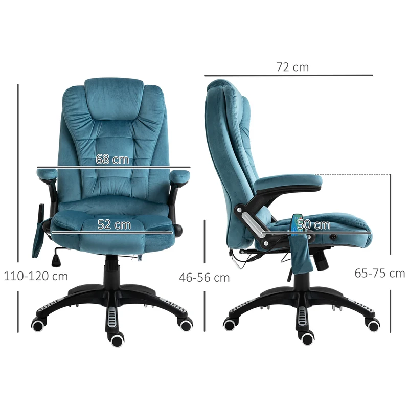 Fauteuil de bureau ergonomique 68 x 72 x 110 cm massant chauffant moderne contemporain ambiance cosy en polyester bleu 21_0006153