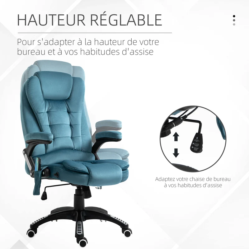 Fauteuil de bureau ergonomique 68 x 72 x 110 cm massant chauffant moderne contemporain ambiance cosy en polyester bleu 21_0006153