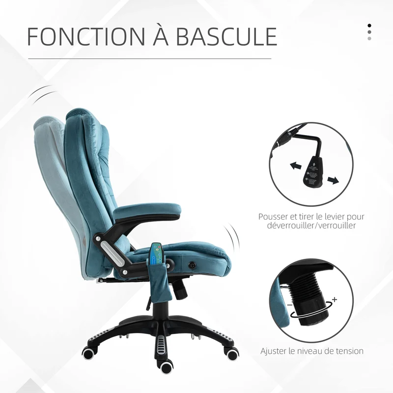 Fauteuil de bureau ergonomique 68 x 72 x 110 cm massant chauffant moderne contemporain ambiance cosy en polyester bleu 21_0006153