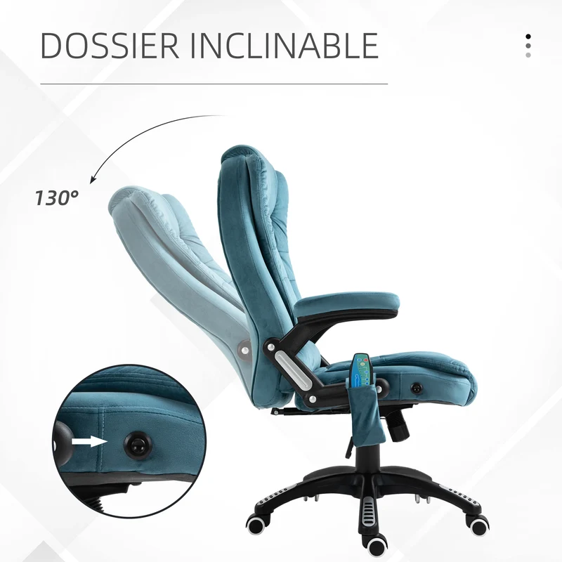 Fauteuil de bureau ergonomique 68 x 72 x 110 cm massant chauffant moderne contemporain ambiance cosy en polyester bleu 21_0006153