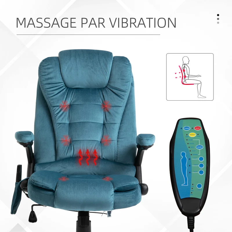 Fauteuil de bureau ergonomique 68 x 72 x 110 cm massant chauffant moderne contemporain ambiance cosy en polyester bleu 21_0006153
