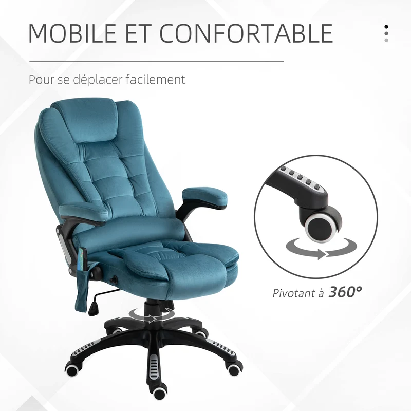 Fauteuil de bureau ergonomique 68 x 72 x 110 cm massant chauffant moderne contemporain ambiance cosy en polyester bleu 21_0006153