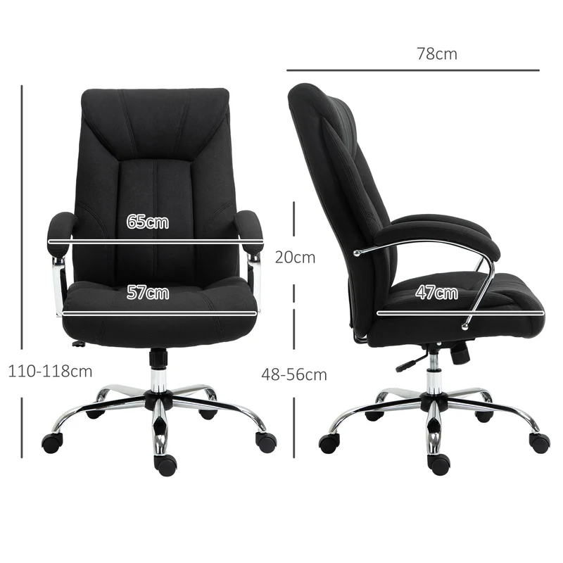 Fauteuil de bureau ergonomique 65 x 78 x 118 cm assise rembourrée hauteur réglable et bascule design moderne en lin noir 21_0006208