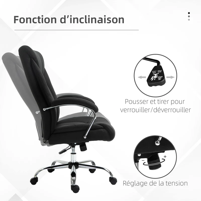 Fauteuil de bureau ergonomique 65 x 78 x 118 cm assise rembourrée hauteur réglable et bascule design moderne en lin noir 21_0006208