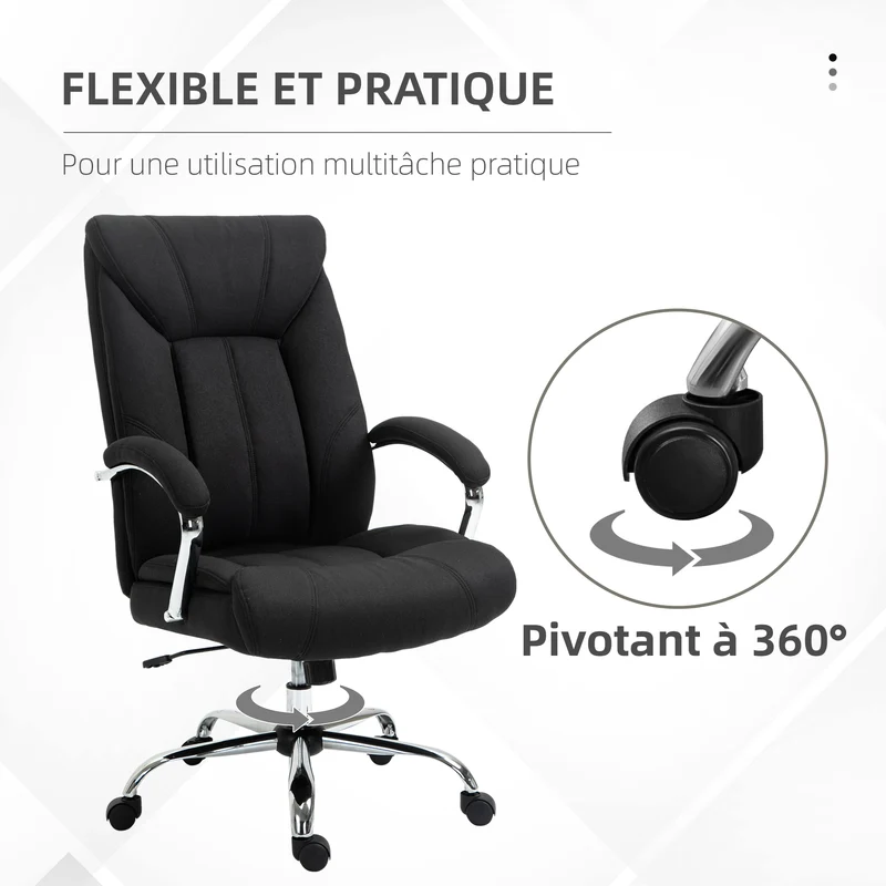 Fauteuil de bureau ergonomique 65 x 78 x 118 cm assise rembourrée hauteur réglable et bascule design moderne en lin noir 21_0006208