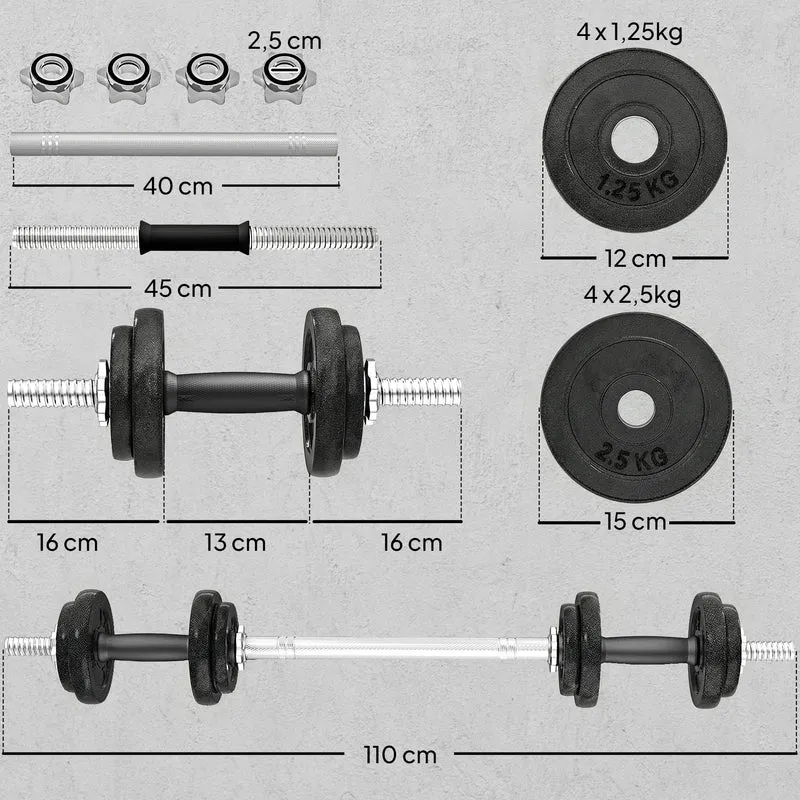 Ensemble d'haltères modulable musculation 110 x 15 x 15 cm prise antidérapante compact style industriel en acier gris 21_0006885