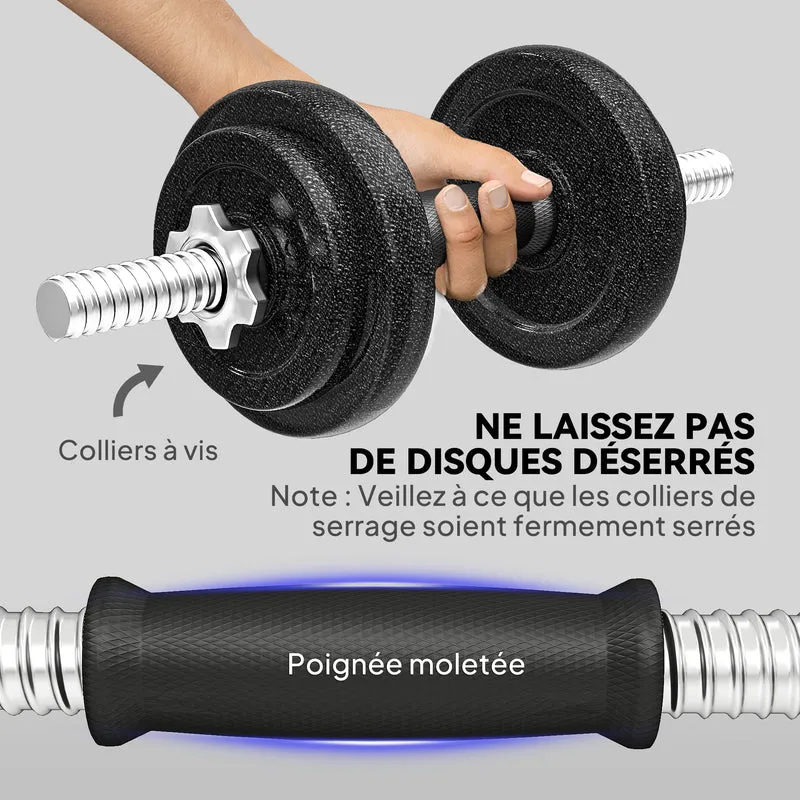 Ensemble d'haltères modulable musculation 110 x 15 x 15 cm prise antidérapante compact style industriel en acier gris 21_0006885