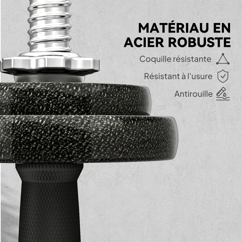 Ensemble d'haltères modulable musculation 110 x 15 x 15 cm prise antidérapante compact style industriel en acier gris 21_0006885