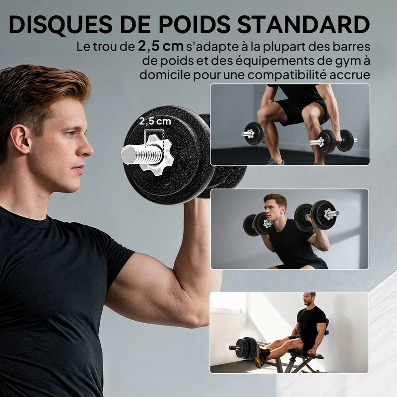 Ensemble d'haltères modulable musculation 110 x 15 x 15 cm prise antidérapante compact style industriel en acier gris 21_0006885