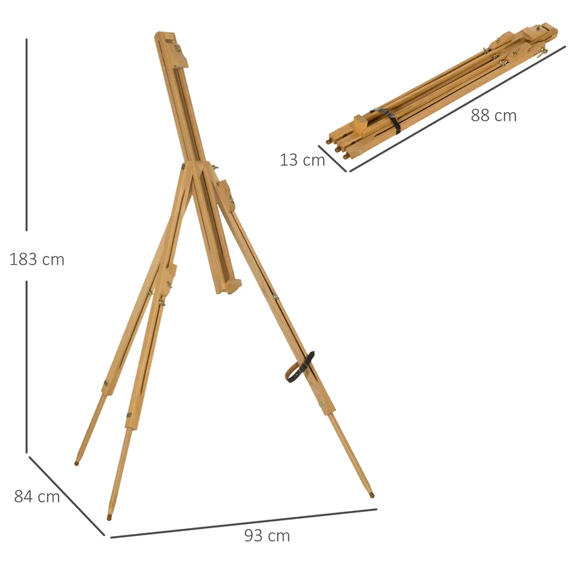Chevalet d'artiste pliable 93 x 84 x 183 cm hauteur réglable support toiles jusqu'à 107 cm scandinave en bois naturel 21_0006110