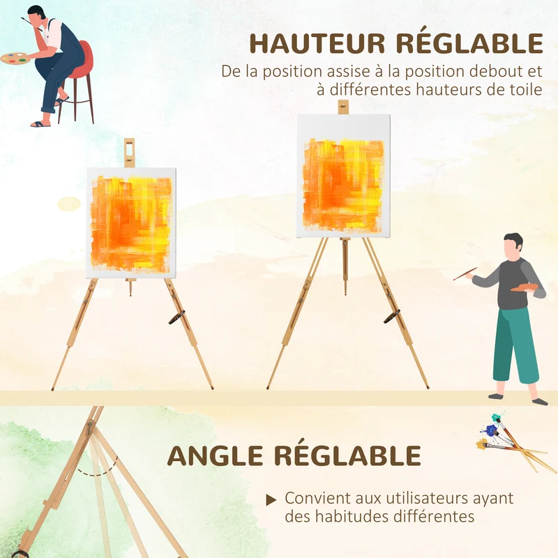 Chevalet d'artiste pliable 93 x 84 x 183 cm hauteur réglable support toiles jusqu'à 107 cm scandinave en bois naturel 21_0006110