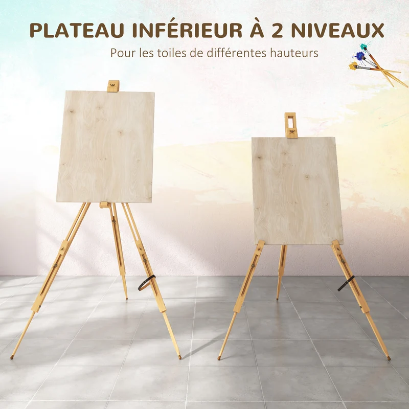 Chevalet d'artiste pliable 93 x 84 x 183 cm hauteur réglable support toiles jusqu'à 107 cm scandinave en bois naturel 21_0006110