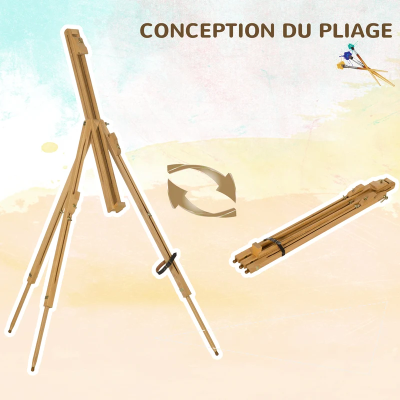 Chevalet d'artiste pliable 93 x 84 x 183 cm hauteur réglable support toiles jusqu'à 107 cm scandinave en bois naturel 21_0006110