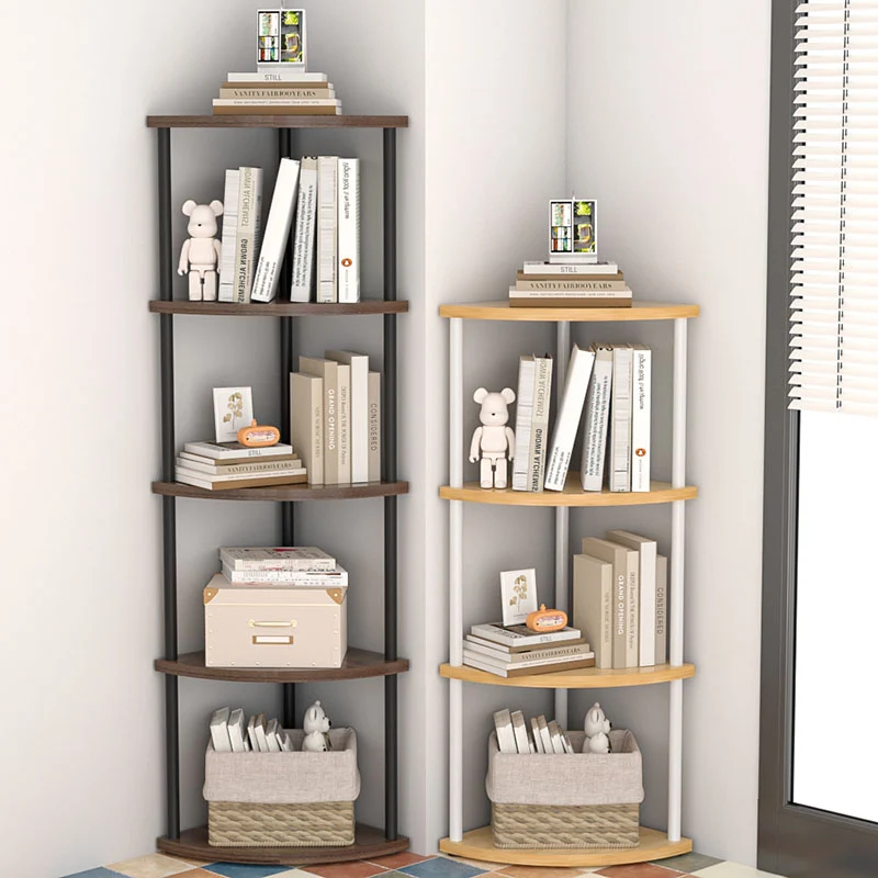 Modern Minimalist Circular Sector Medium-Density Fiberboard Stainless Steel Corner Shelf Unit 3/4/5/6-Tier For Living Room