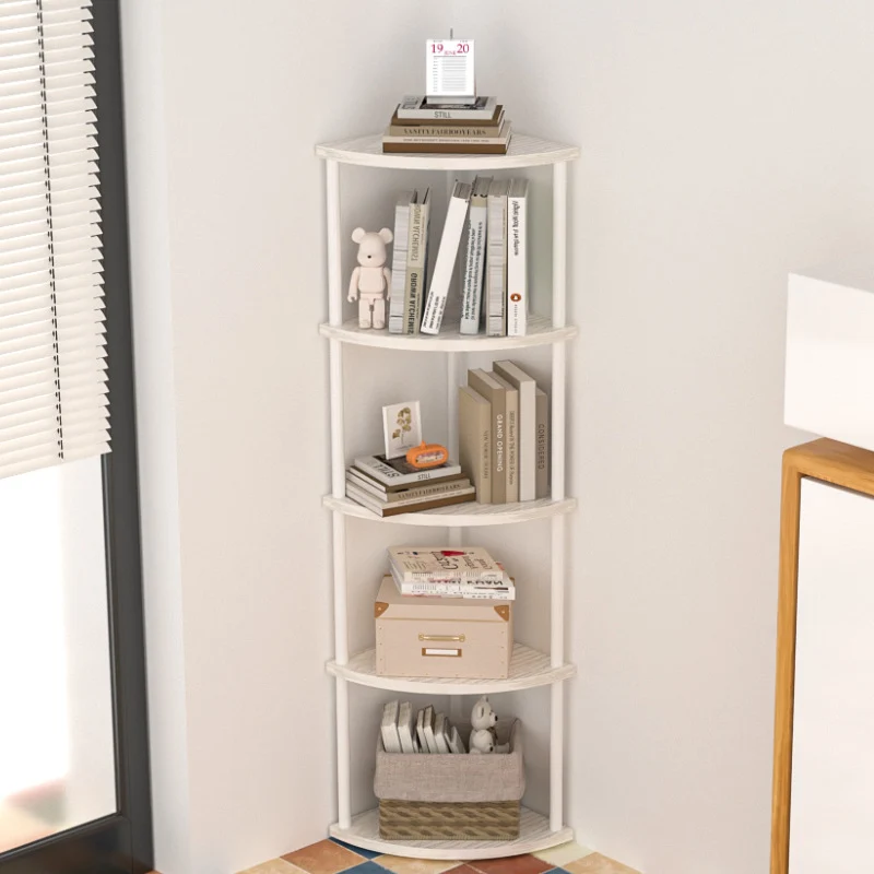 Modern Minimalist Circular Sector Medium-Density Fiberboard Stainless Steel Corner Shelf Unit 3/4/5/6-Tier For Living Room