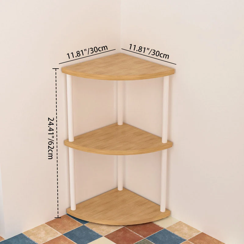 Modern Minimalist Circular Sector Medium-Density Fiberboard Stainless Steel Corner Shelf Unit 3/4/5/6-Tier For Living Room
