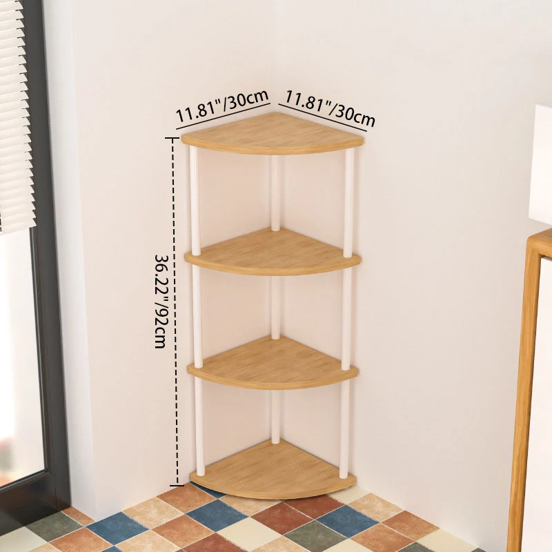 Modern Minimalist Circular Sector Medium-Density Fiberboard Stainless Steel Corner Shelf Unit 3/4/5/6-Tier For Living Room