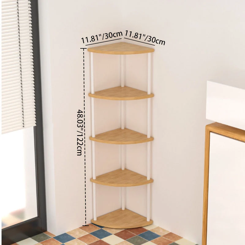 Modern Minimalist Circular Sector Medium-Density Fiberboard Stainless Steel Corner Shelf Unit 3/4/5/6-Tier For Living Room