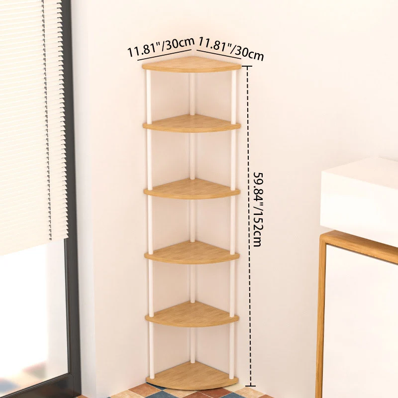 Modern Minimalist Circular Sector Medium-Density Fiberboard Stainless Steel Corner Shelf Unit 3/4/5/6-Tier For Living Room