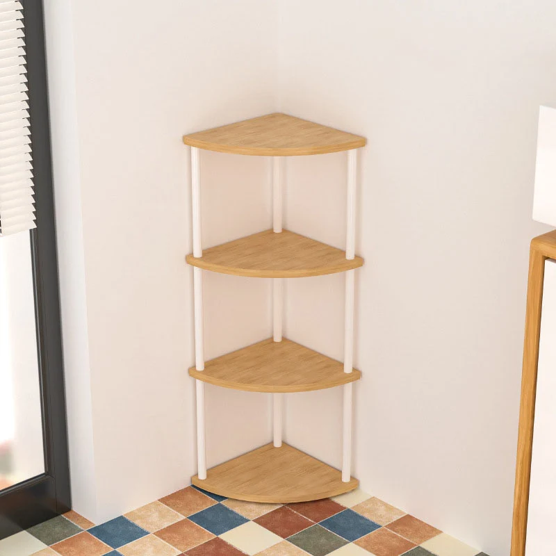 Modern Minimalist Circular Sector Medium-Density Fiberboard Stainless Steel Corner Shelf Unit 3/4/5/6-Tier For Living Room