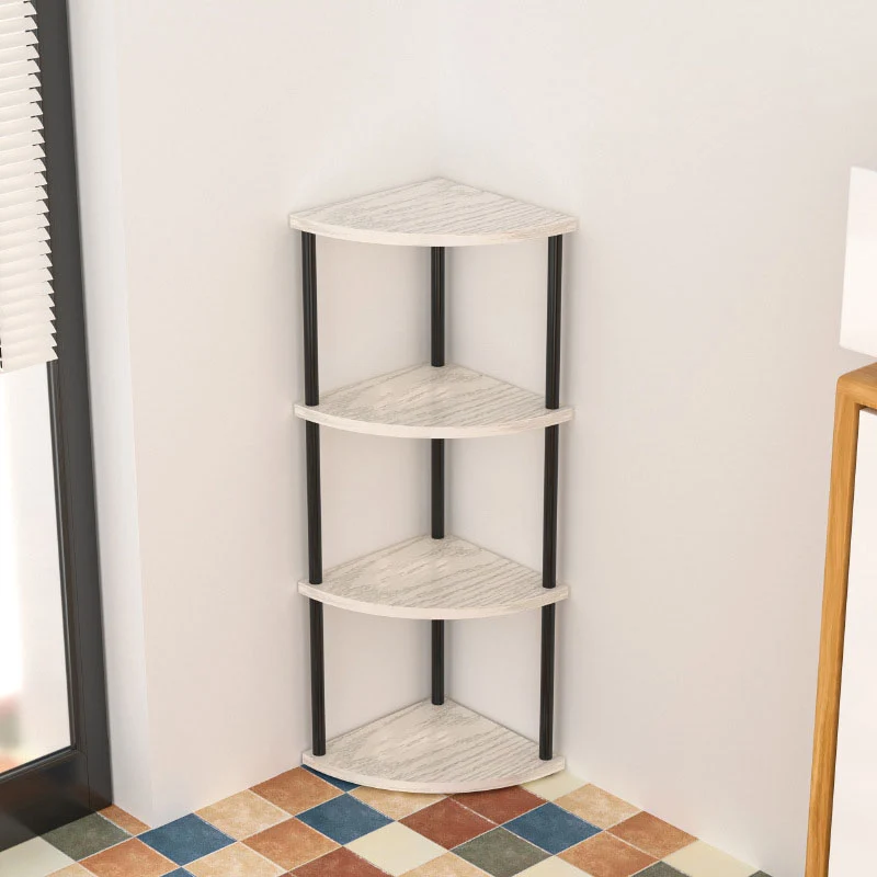 Modern Minimalist Circular Sector Medium-Density Fiberboard Stainless Steel Corner Shelf Unit 3/4/5/6-Tier For Living Room