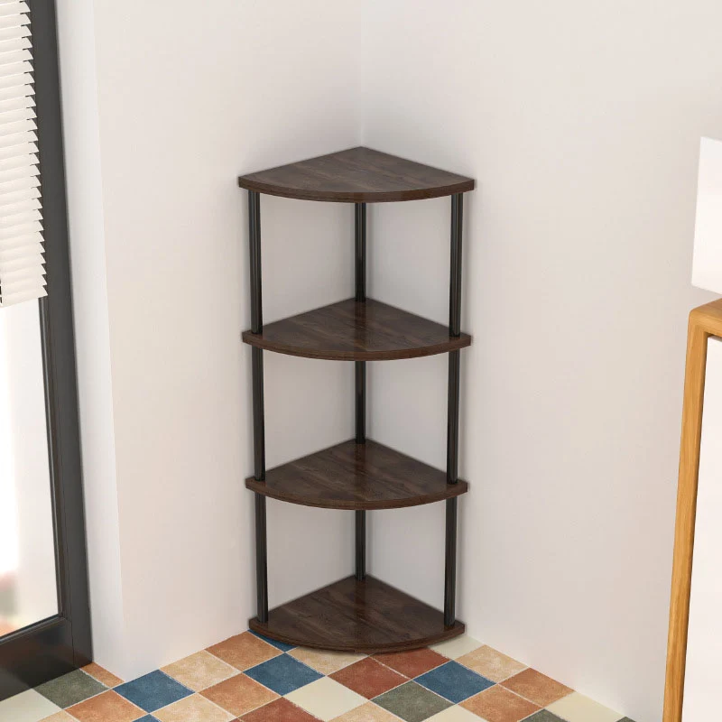 Modern Minimalist Circular Sector Medium-Density Fiberboard Stainless Steel Corner Shelf Unit 3/4/5/6-Tier For Living Room