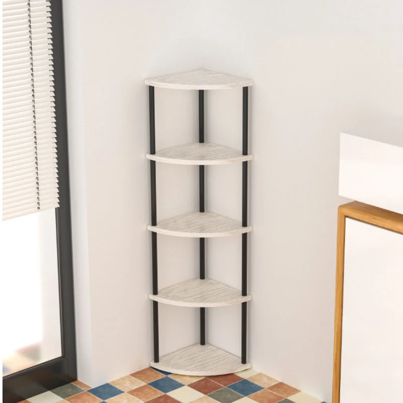 Modern Minimalist Circular Sector Medium-Density Fiberboard Stainless Steel Corner Shelf Unit 3/4/5/6-Tier For Living Room