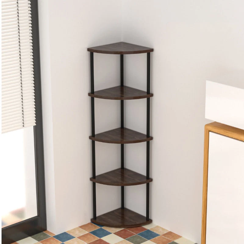 Modern Minimalist Circular Sector Medium-Density Fiberboard Stainless Steel Corner Shelf Unit 3/4/5/6-Tier For Living Room