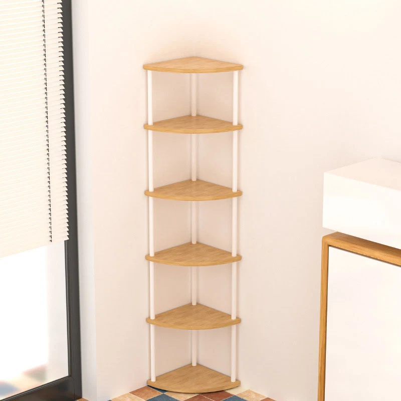 Modern Minimalist Circular Sector Medium-Density Fiberboard Stainless Steel Corner Shelf Unit 3/4/5/6-Tier For Living Room