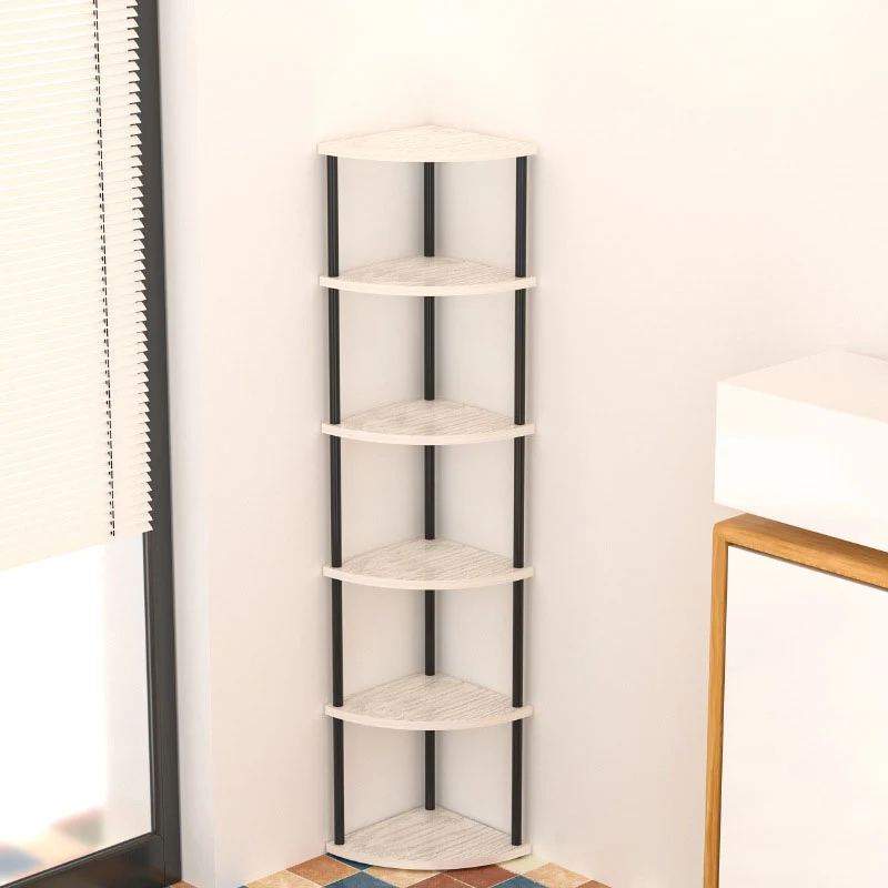 Modern Minimalist Circular Sector Medium-Density Fiberboard Stainless Steel Corner Shelf Unit 3/4/5/6-Tier For Living Room
