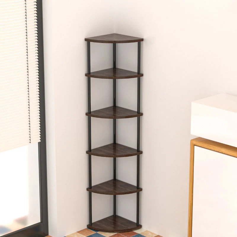 Modern Minimalist Circular Sector Medium-Density Fiberboard Stainless Steel Corner Shelf Unit 3/4/5/6-Tier For Living Room