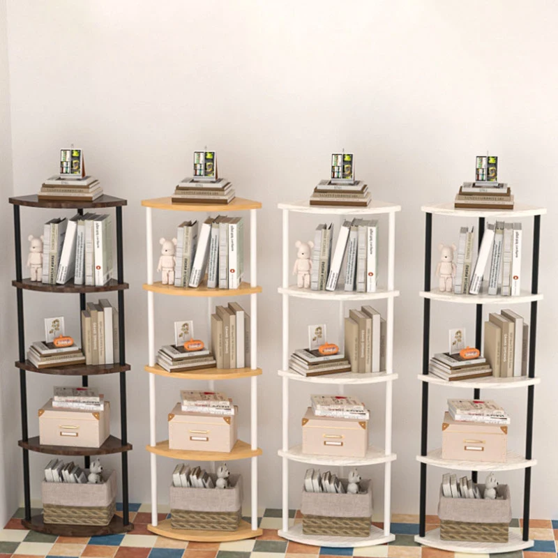 Modern Minimalist Circular Sector Medium-Density Fiberboard Stainless Steel Corner Shelf Unit 3/4/5/6-Tier For Living Room