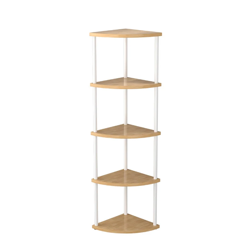 Modern Minimalist Circular Sector Medium-Density Fiberboard Stainless Steel Corner Shelf Unit 3/4/5/6-Tier For Living Room